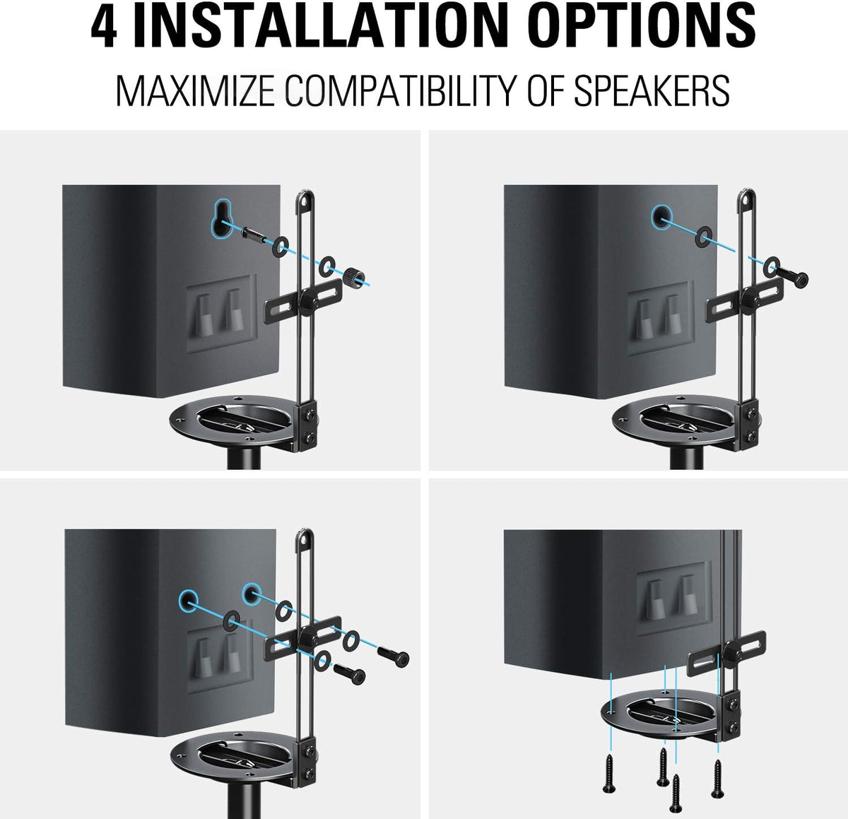 Height Adjustable Speaker Stands, One Pair Floor Stands, 11 lbs Capacity, 35.5-48" Height Adjustment, Pack of 2 W585097