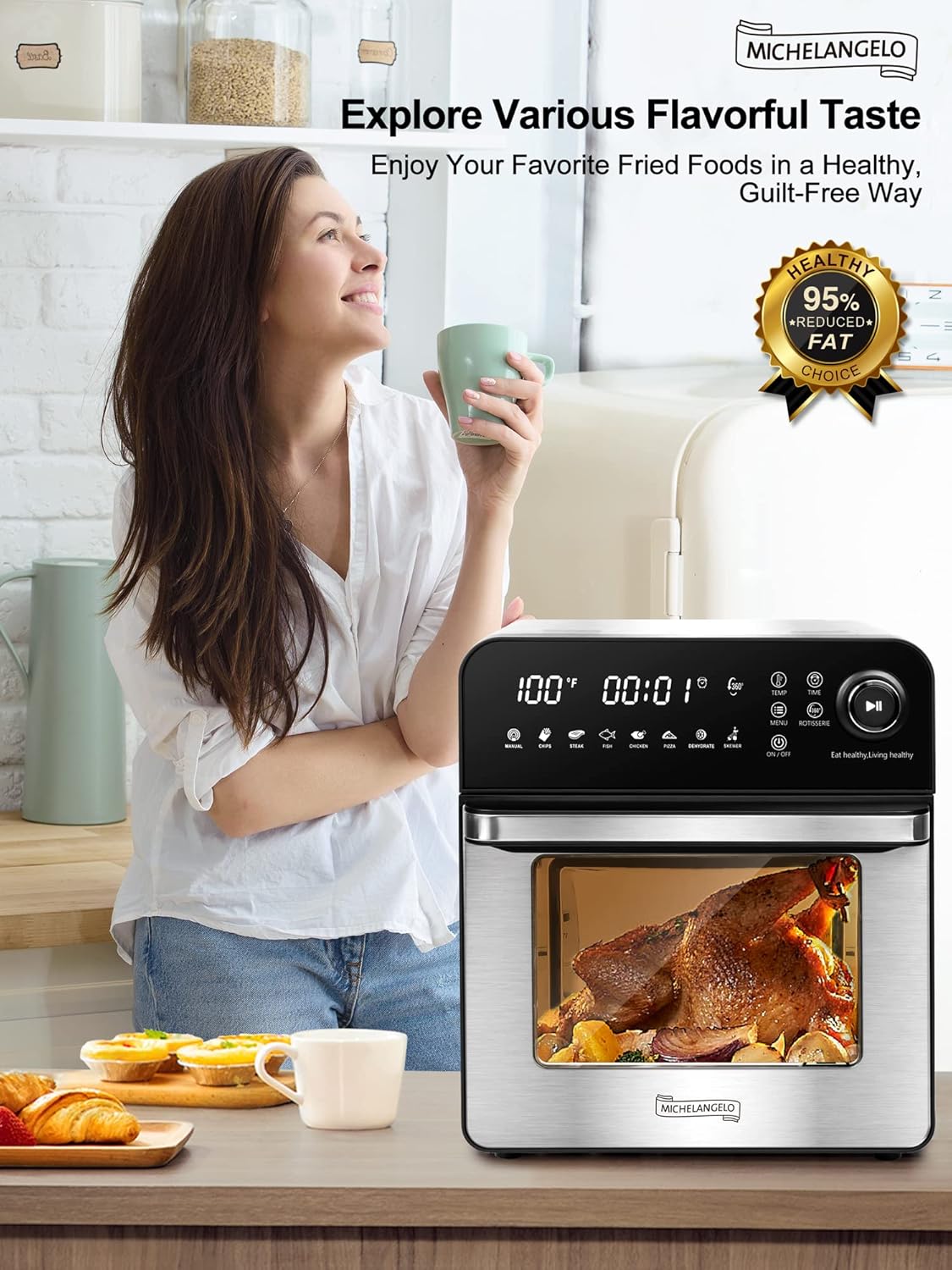 16 Quart 7-in-1 Stainless Steel Air Fryer Oven with Rotisserie and Racks C86152