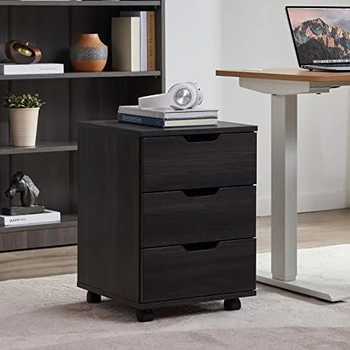 3 Drawer Black Wood Mobile File Cabinet E5793