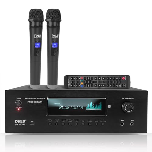 1000W 5.2 Channel Home Theater Receiver with Bluetooth 5.0 and 2 UHF Wireless Mics H465444