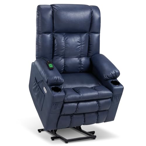 Dual Motor Power Lift Recliner Chair with Heat and Massage, Faux Leather (Black, Medium) T68349