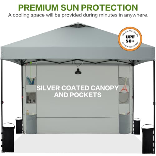 10'x10' Pop Up Canopy Tent with 1 Sidewall and 6 Pockets, White T7413