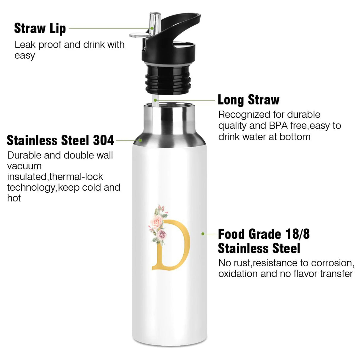 Stainless Steel Insulated Water Bottle with Straw Lid E835656