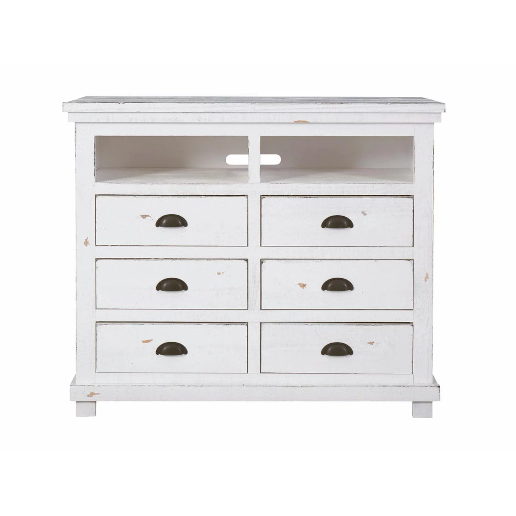6 Drawer Media Chest in Distressed Pine W96931