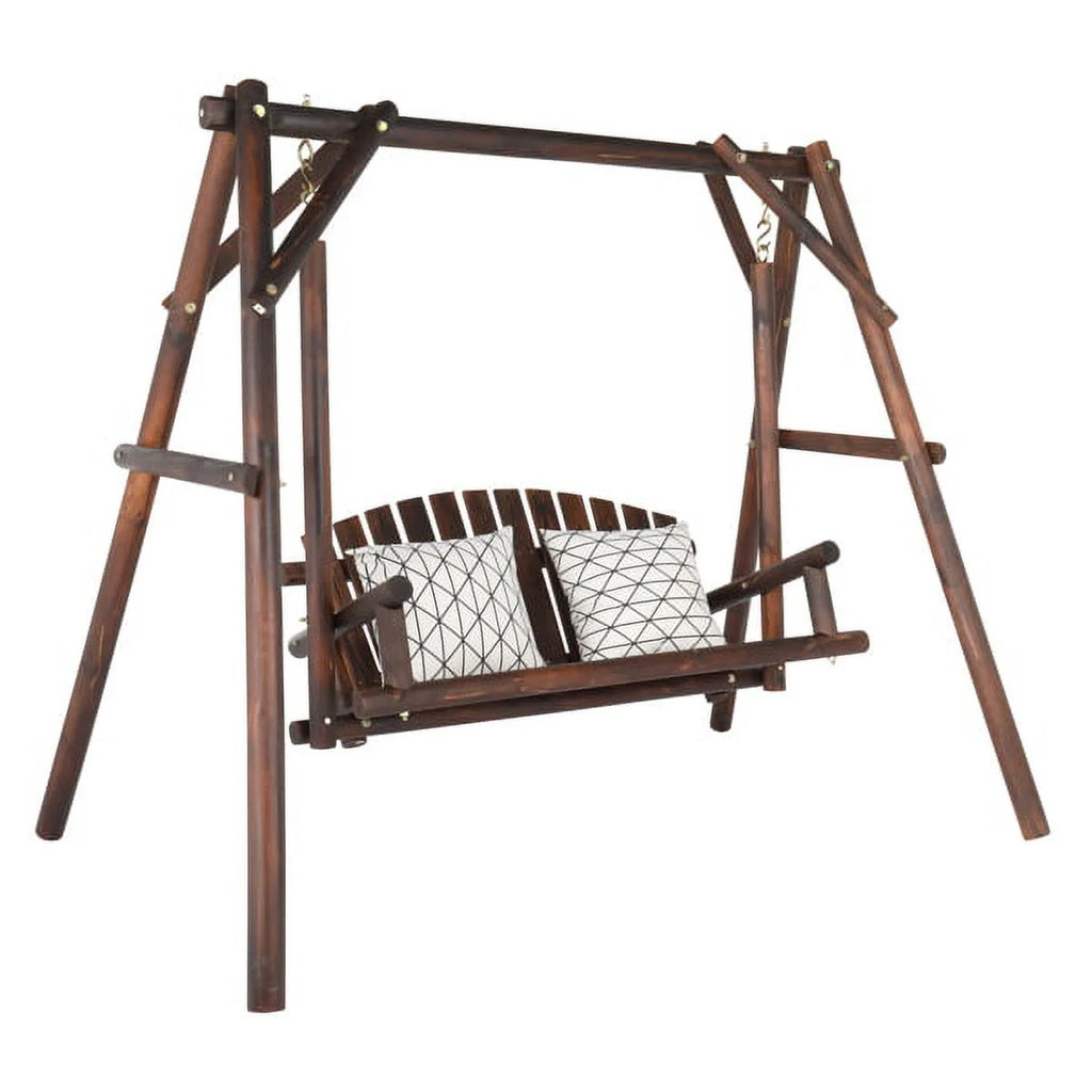 6.5ft Hardwood Patio Swing with Stand, Carbonized F6142