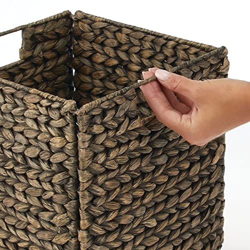 Black Wash Woven Hyacinth Cube Organizer Basket with Handles, 8 Pack O692