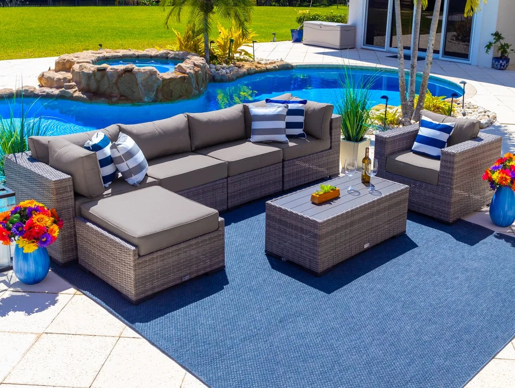 7-Piece Resin Wicker Outdoor Patio Furniture Sectional Sofa Set in Gray F5582