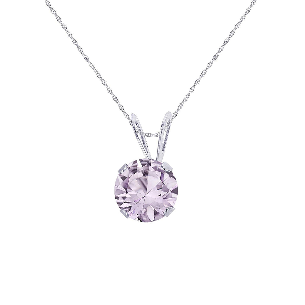 Solid 10K Yellow White Rose Gold 5mm Round Gemstone Birthstone 18" Rope Chain Necklace G573