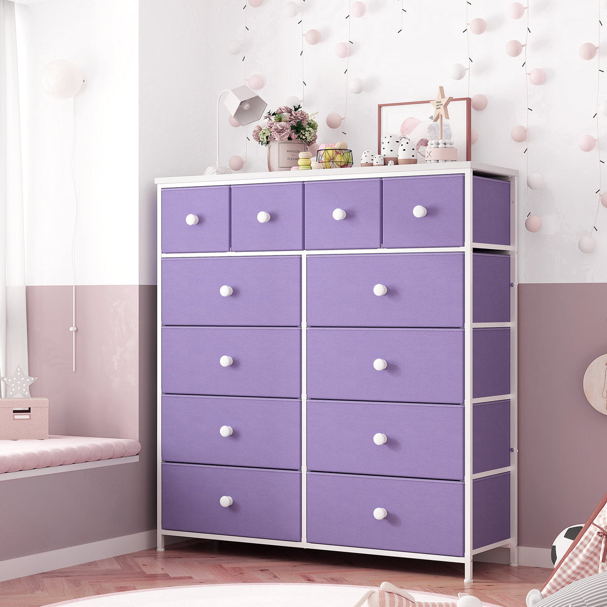 9 Drawer Fabric Dresser with Shelves H215