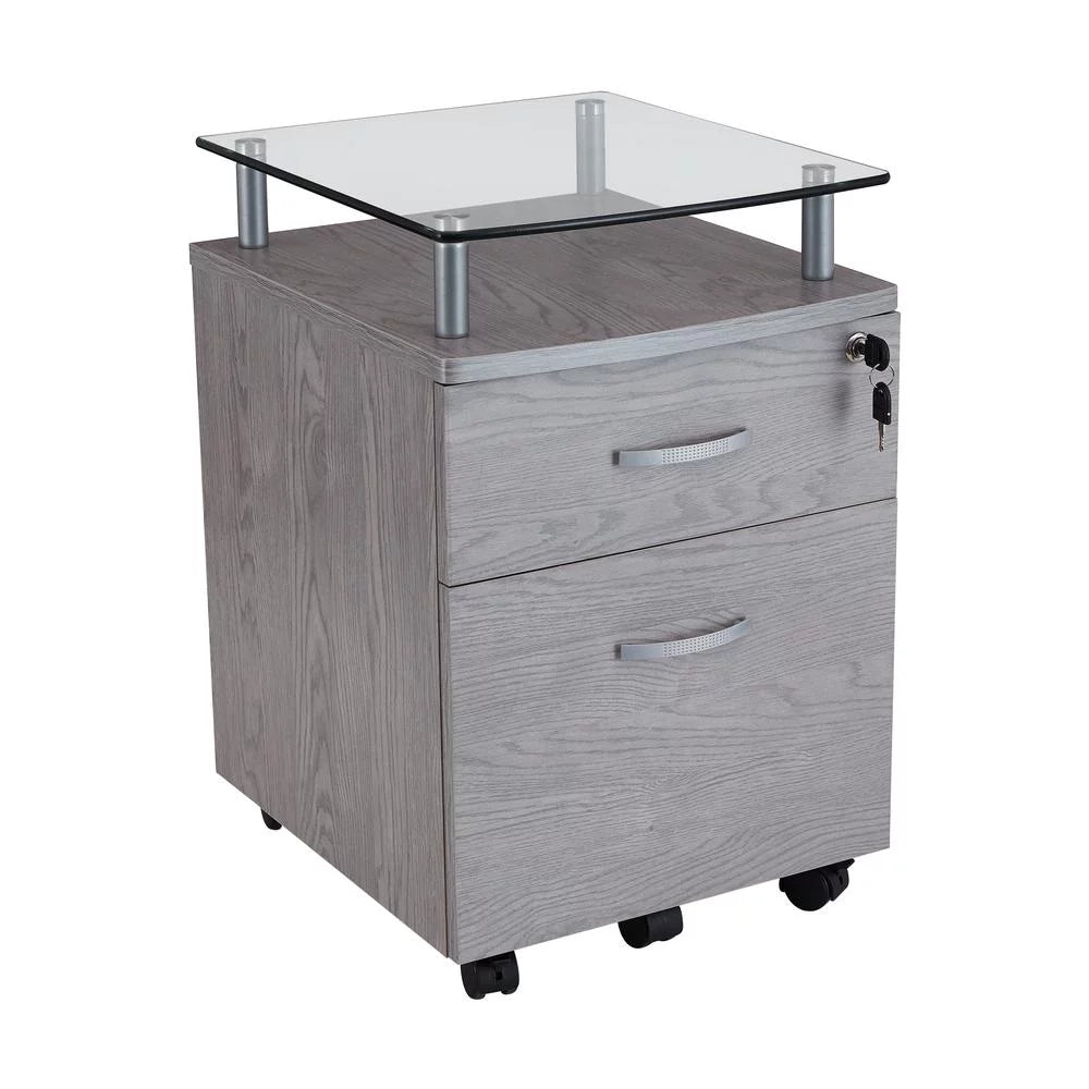 Rolling File Cabinet with Glass Top I847