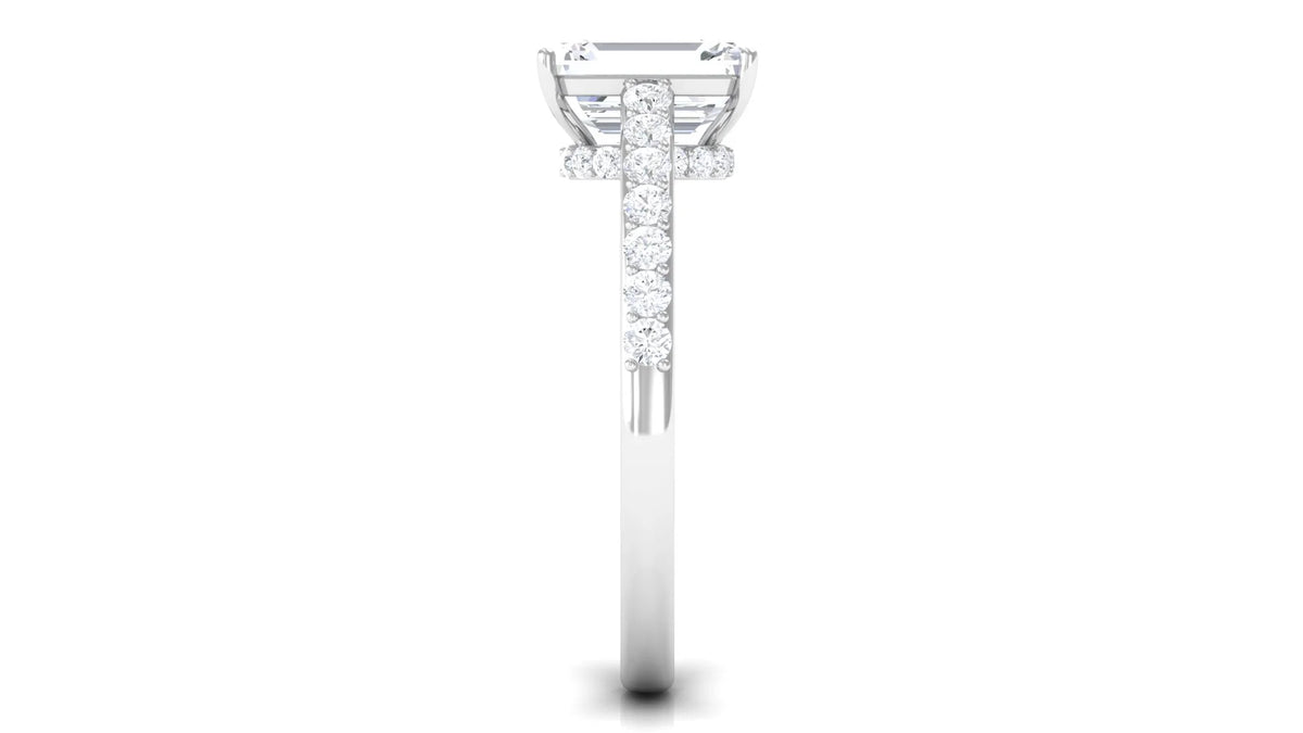 2.25 CT Octagon Cut Moissanite Solitaire Ring in Prong Setting with Surface Side Stones and Hidden Halo, 925 Sterling Silver, US 4.00 Q1496