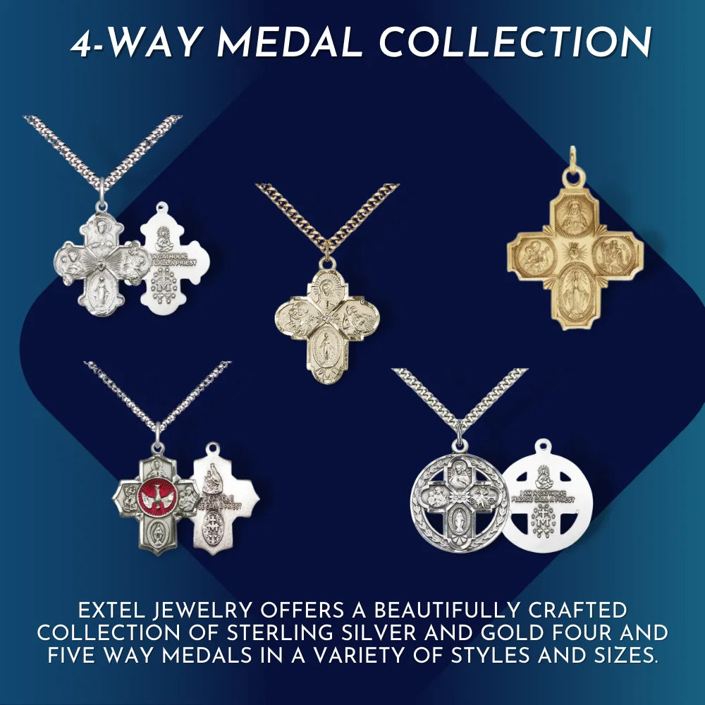 Medium Sterling Silver Catholic 4-Way Cross Medal R8154