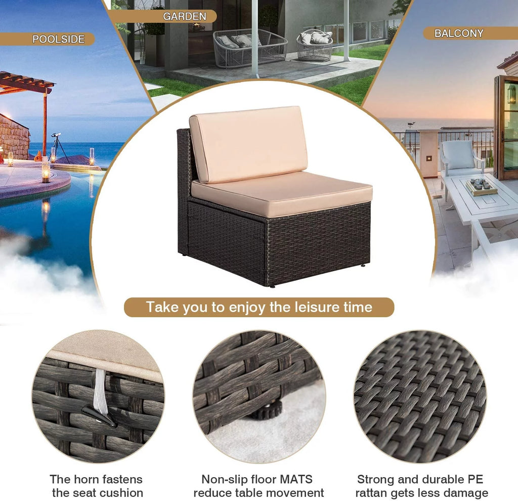 6 Pieces Wicker PE Rattan Sectional Sofa with Cushions D7766