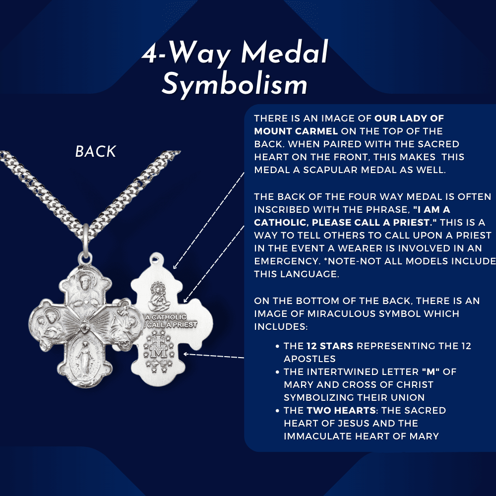 Medium Sterling Silver Catholic 4-Way Cross Medal R8154