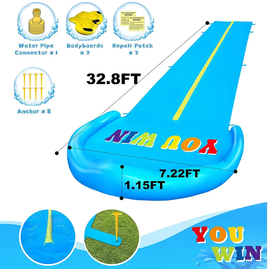 32.8FT Inflatable Water Slide with 2 Racing Lanes T883935