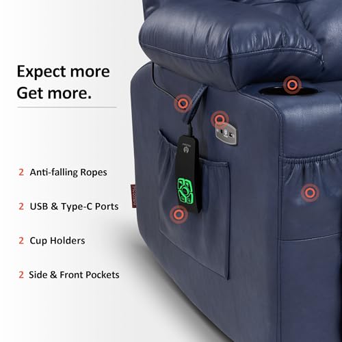 Dual Motor Power Lift Recliner Chair with Heat and Massage, Faux Leather (Black, Medium) T68349