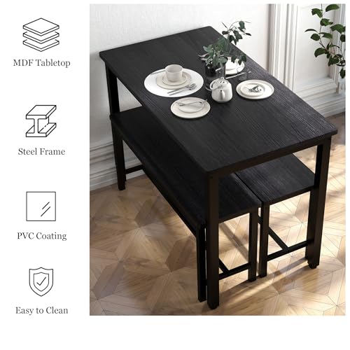 3-Piece Grey Dining Table Set with 2 Benches T17597