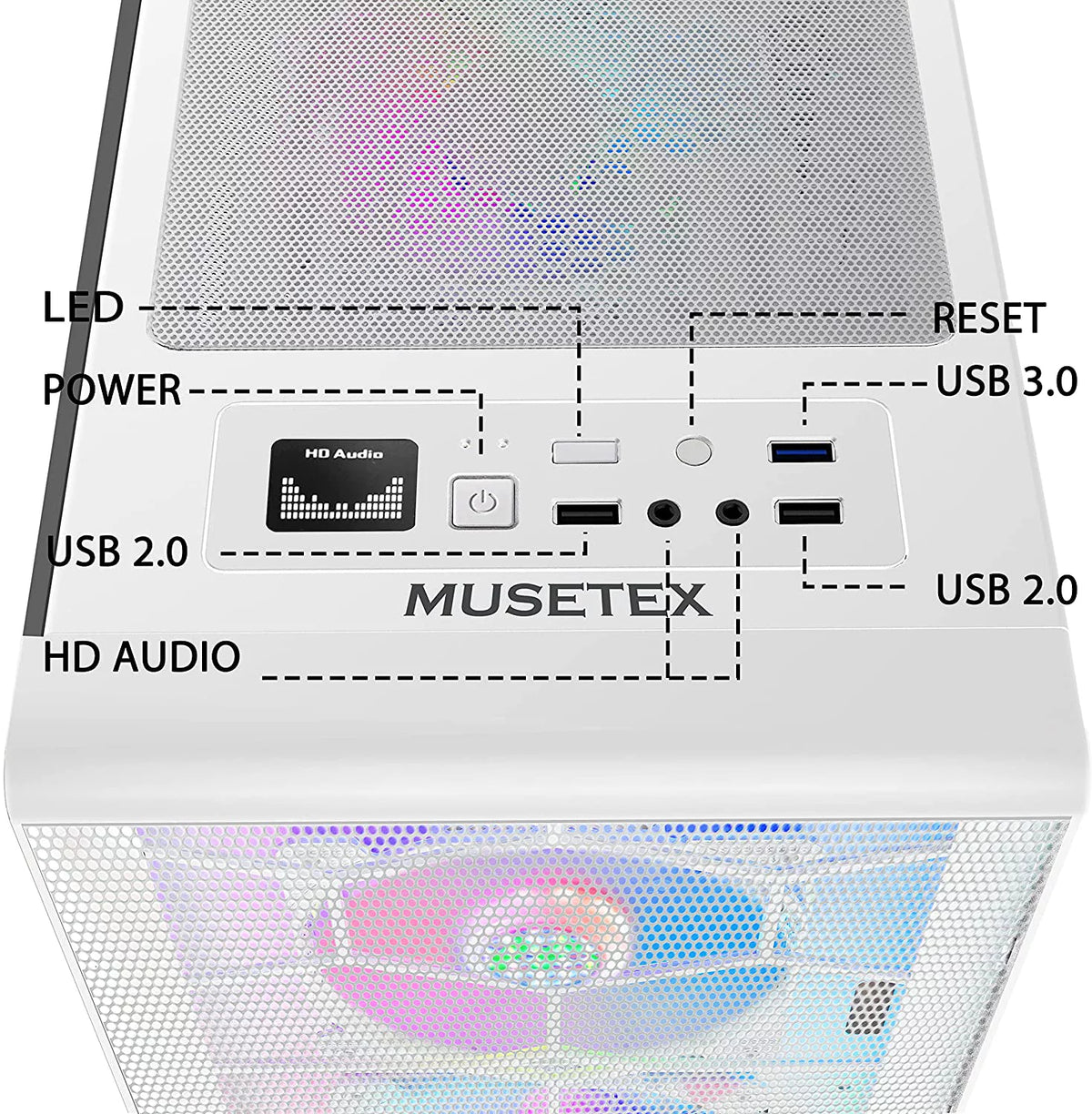 White Mesh Mid-Tower ATX PC Gaming Case with 6 ARGB Fans Tempered Glass Y32084