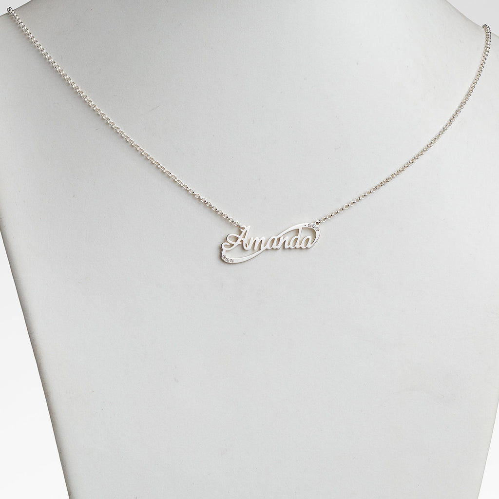 Sterling Silver Script Nameplate Infinity Necklace with Diamond Accent N861