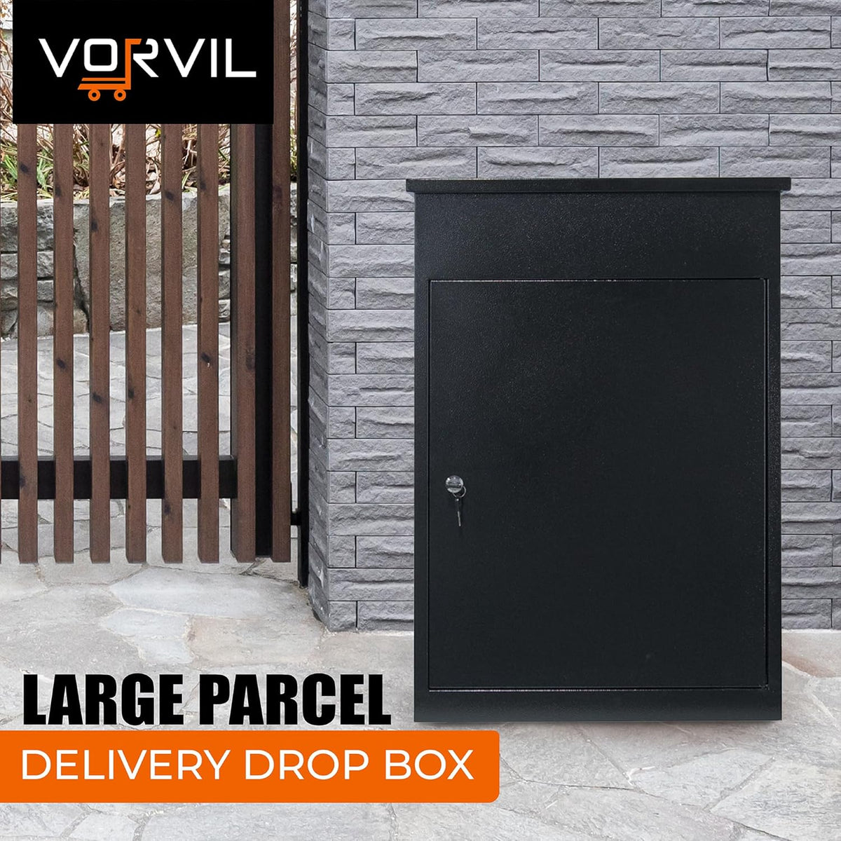 Black Galvanized Steel Extra Large Wall Mounted Lockable Parcel Box (20" x 15.2" x 30.3") R161