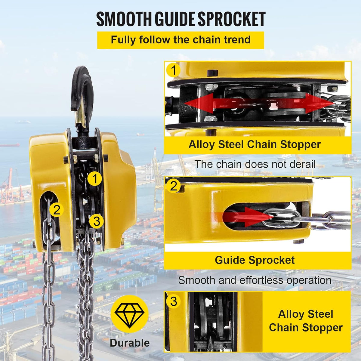 Chain Hoist 1100lbs 10ft Yellow Pack of 2 Y80901