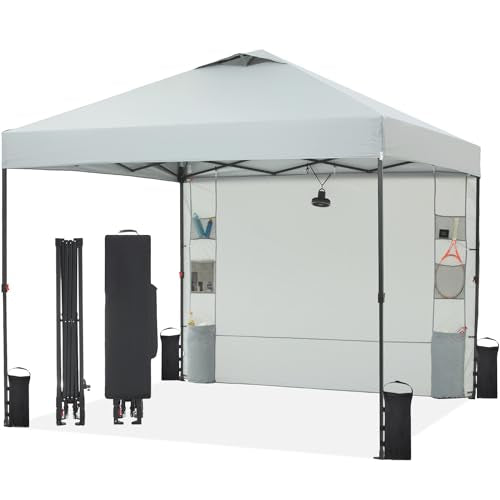 10'x10' Pop Up Canopy Tent with 1 Sidewall and 6 Pockets, White T7413