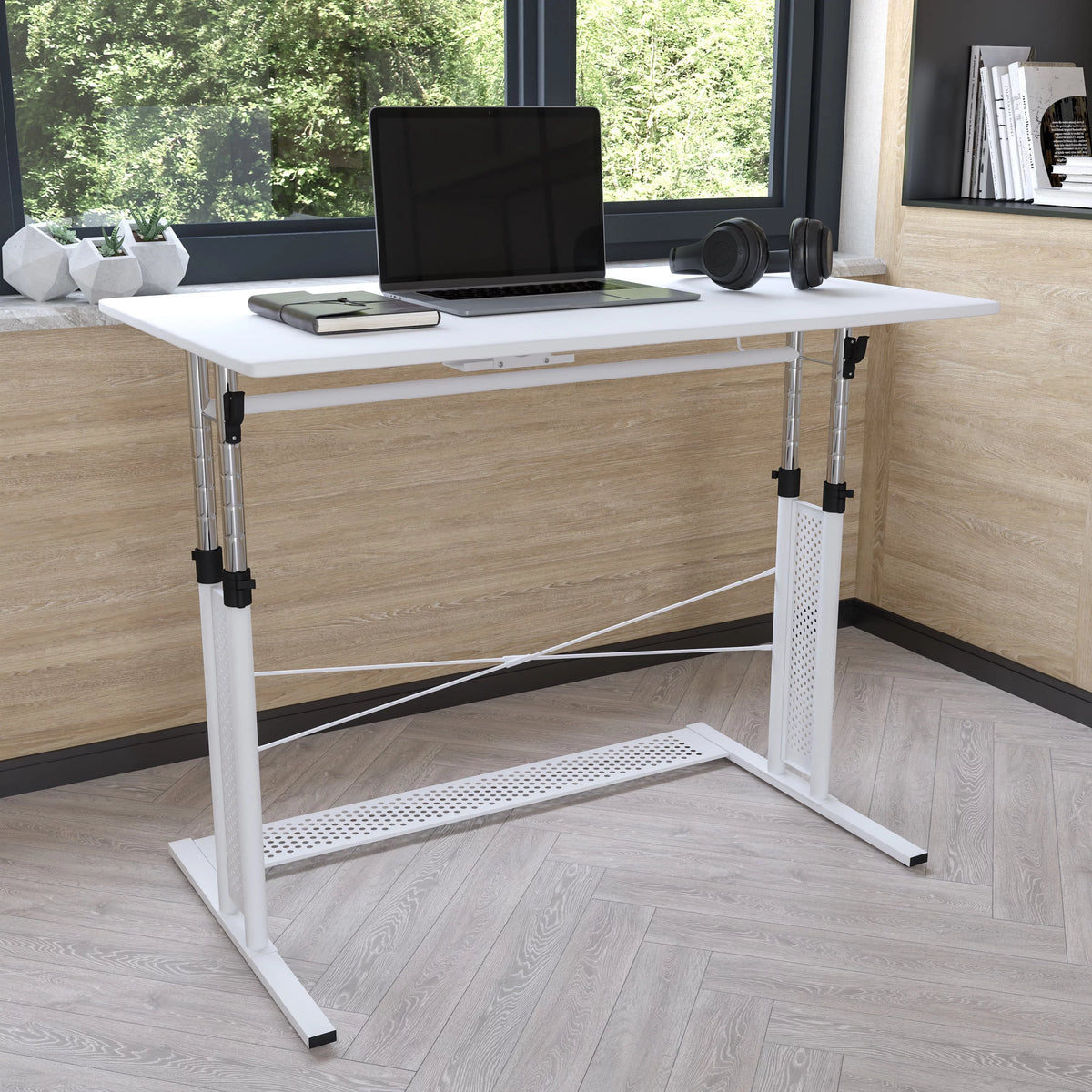 Height Adjustable Sit to Stand Home Office Desk White C46459