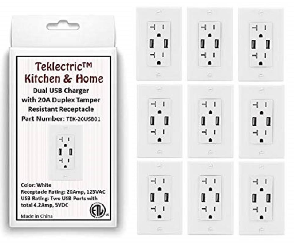 White Dual USB Receptacle Outlet with Wall Plate T6554