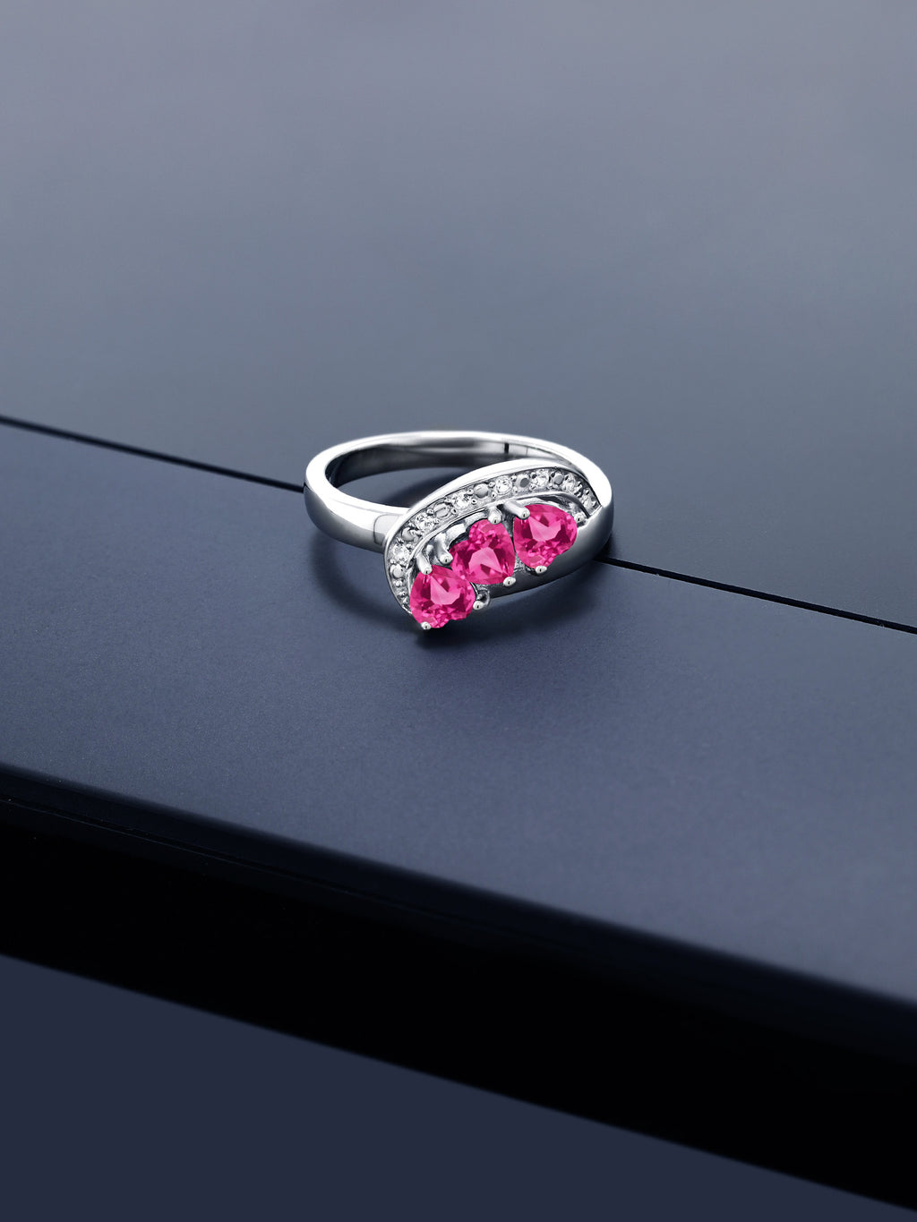 925 Sterling Silver Pink Created Sapphire Engagement Ring B289