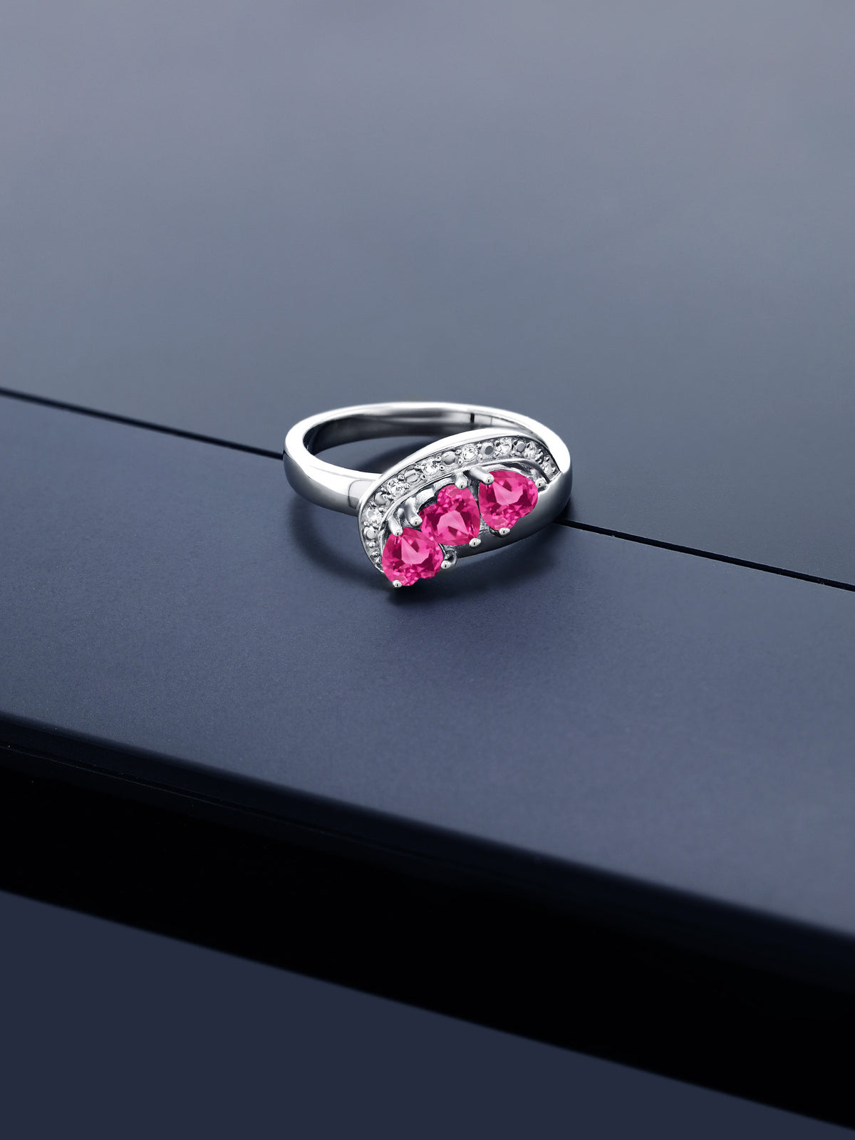 925 Sterling Silver Pink Created Sapphire Engagement Ring B289