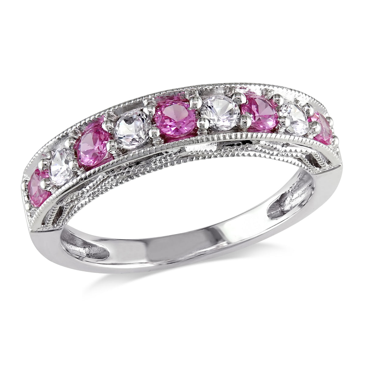 Sterling Silver Anniversary Band with Created White and Pink Sapphire U326