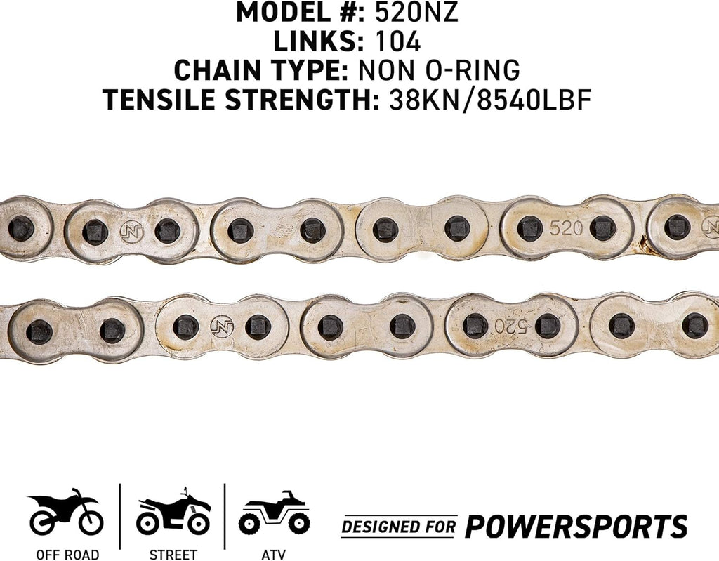 Drive Sprocket Chain Combo Front 14 Rear 41 Tooth 520NZ Standard 104 Links Pack of 2 Y4491