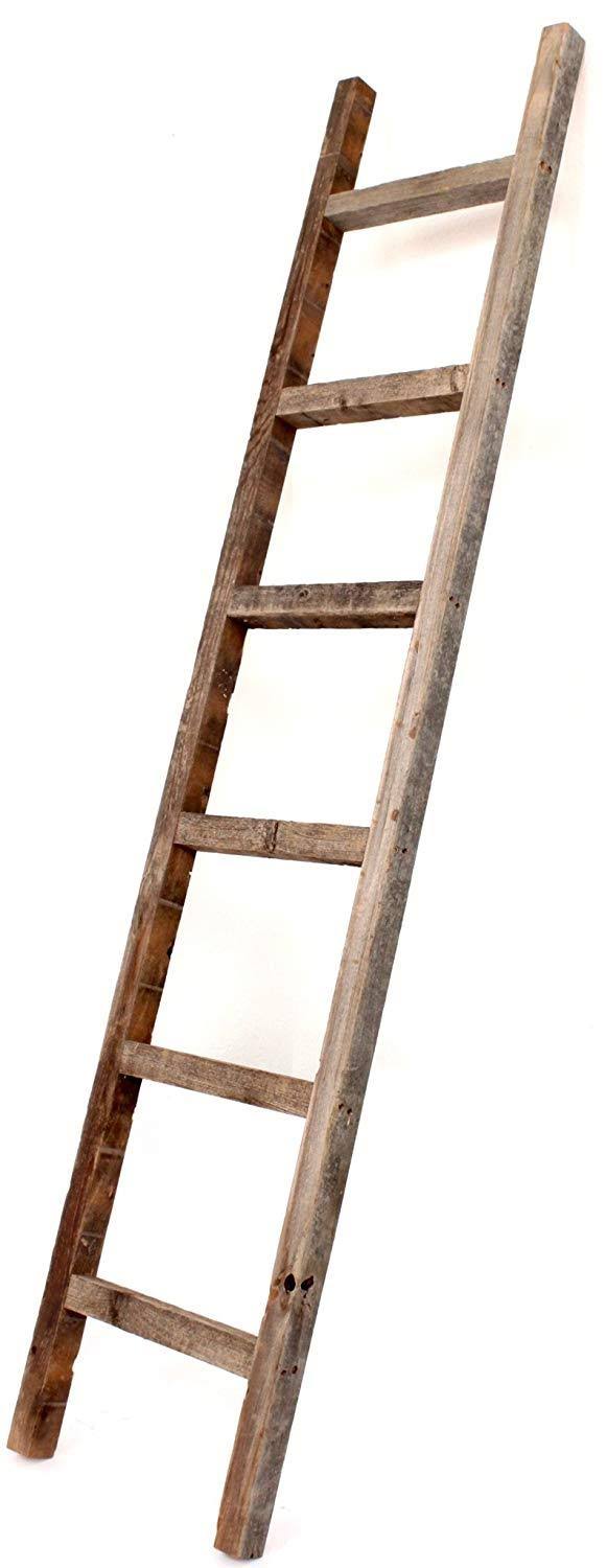 Rustic 6 ft Decorative Ladder, 100% Reclaimed Wood, Weathered Gray V42295