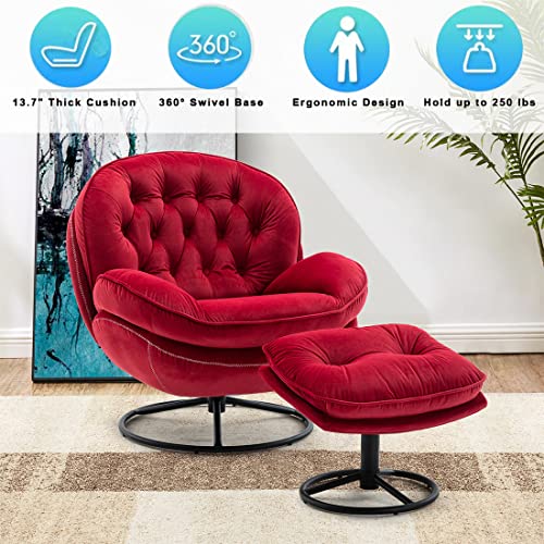 Velvet Swivel Accent Chair with Ottoman Set (Fruit Green) N490210