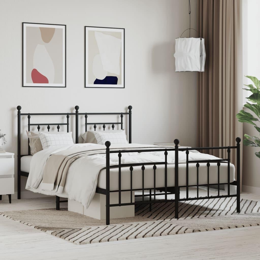 Black Metal Double Bed with Headboard and Footboard H8528