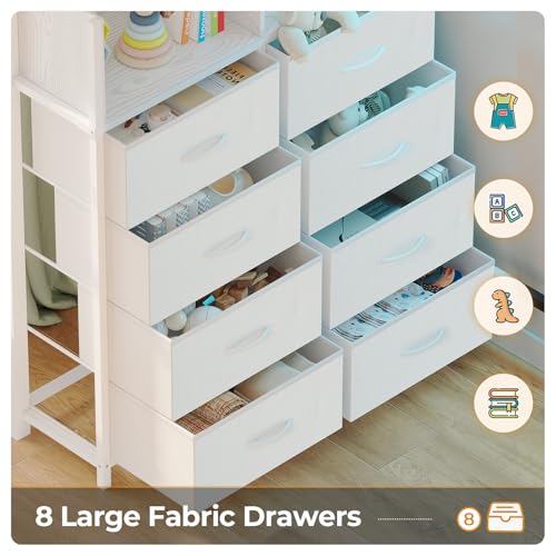 Twin Size Metal Loft Bed with Desk and 8 Storage Drawers, White D229090