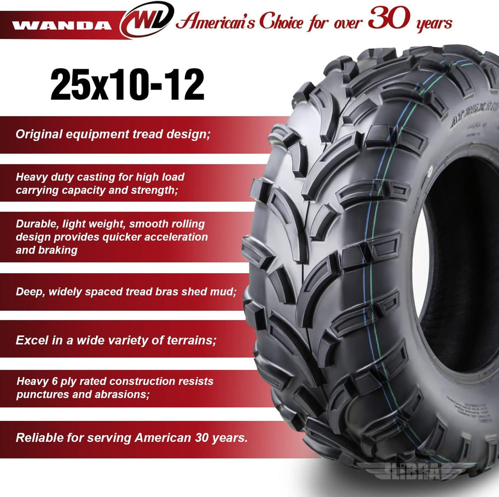 Set of 4 ATV UTV Tires 25x10-12 6PR U7947