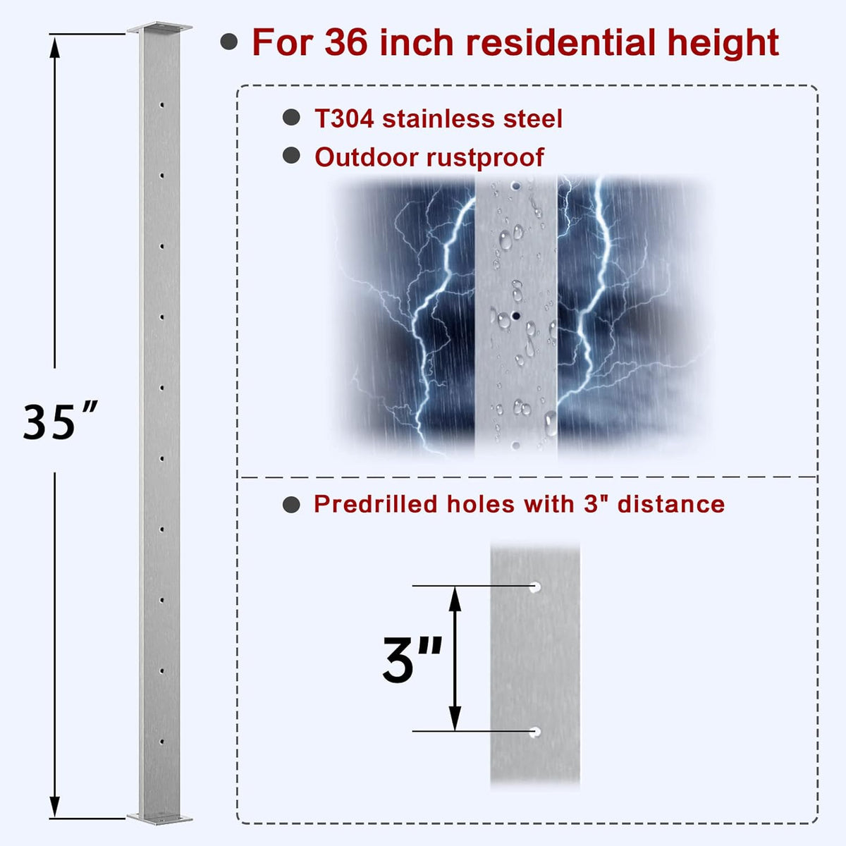 Stainless Steel Brushed Cable Railing Post O474