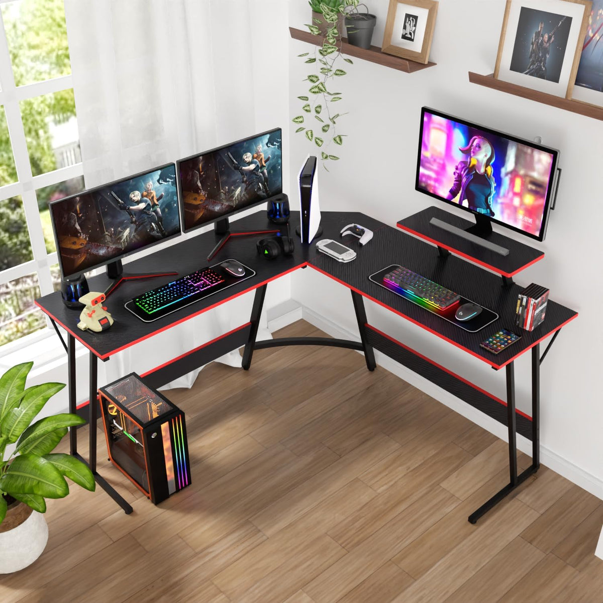 Black L Shaped Corner Computer Desk with Monitor Stand Z1511