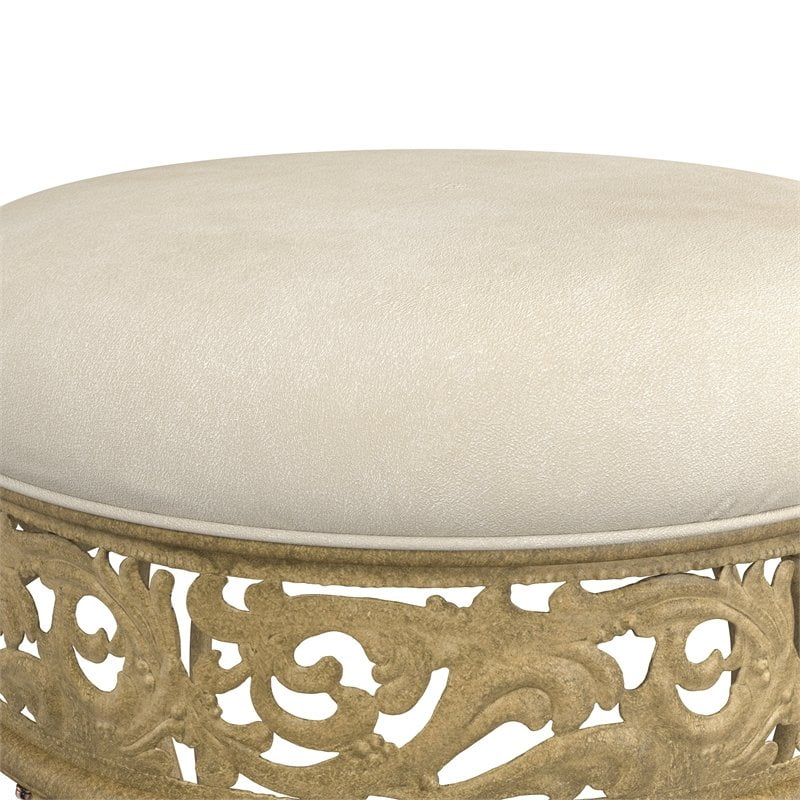 Antique Beige Upholstered Vanity Stool R61333