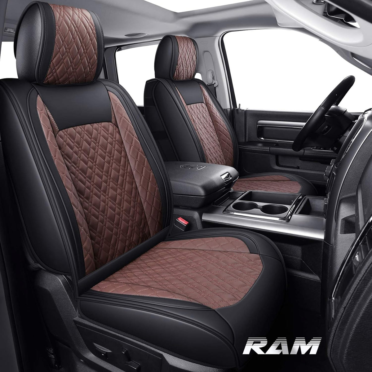 2 PCS Front Black-Red Waterproof Leather Car Seat Covers V606670