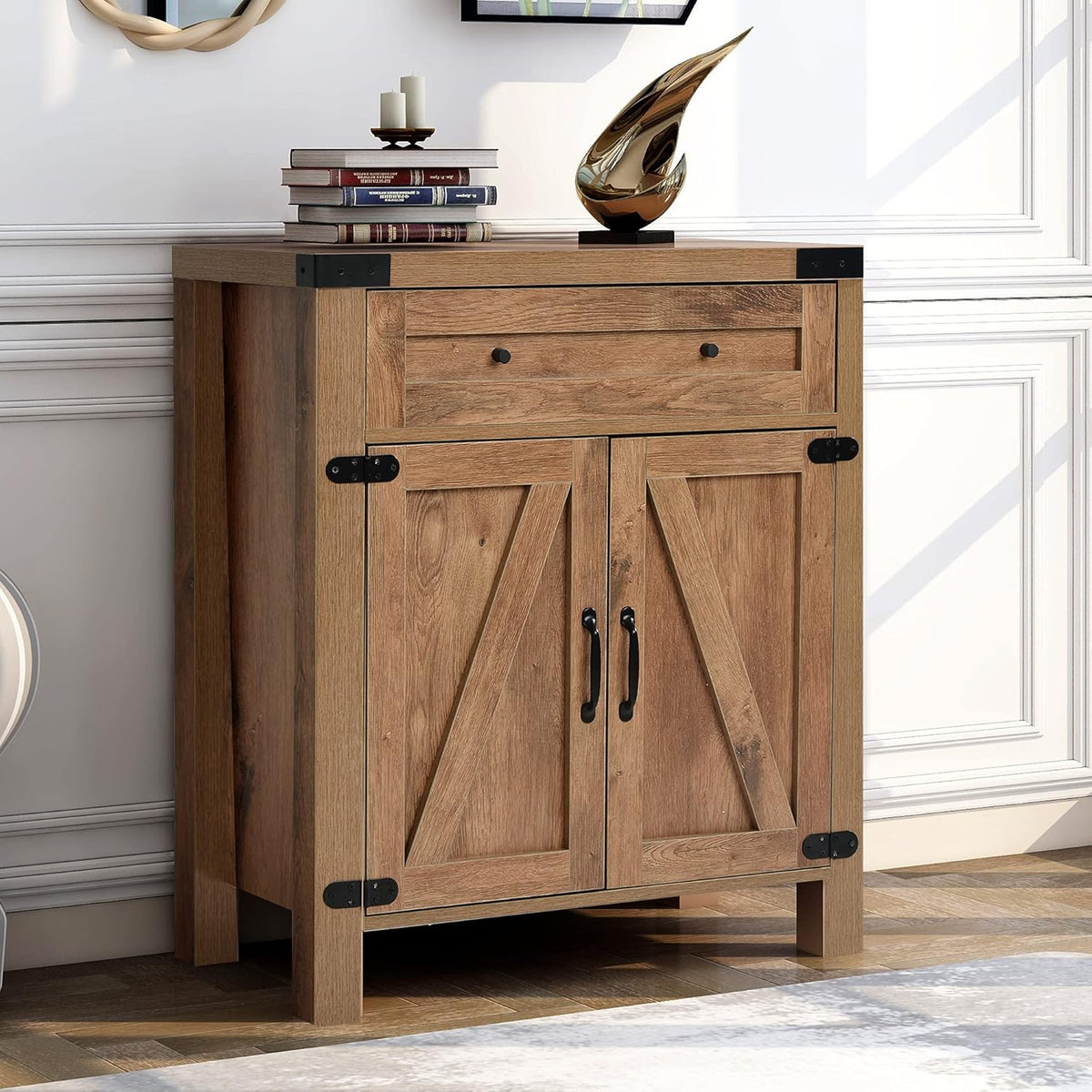 Dark Grey Wood Sideboard Storage Cabinet with Drawer and Cabinet Y17393