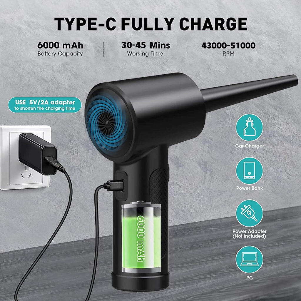 Cordless Electric Air Duster, 6000mAh Rechargeable, 43000-51000RPM, Pack of 2 O669