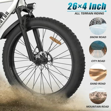 Electric Mountain Bike 750W 48V 13AH Removable Lithium Battery 26" 4.0 inch Fat Tire White A23701
