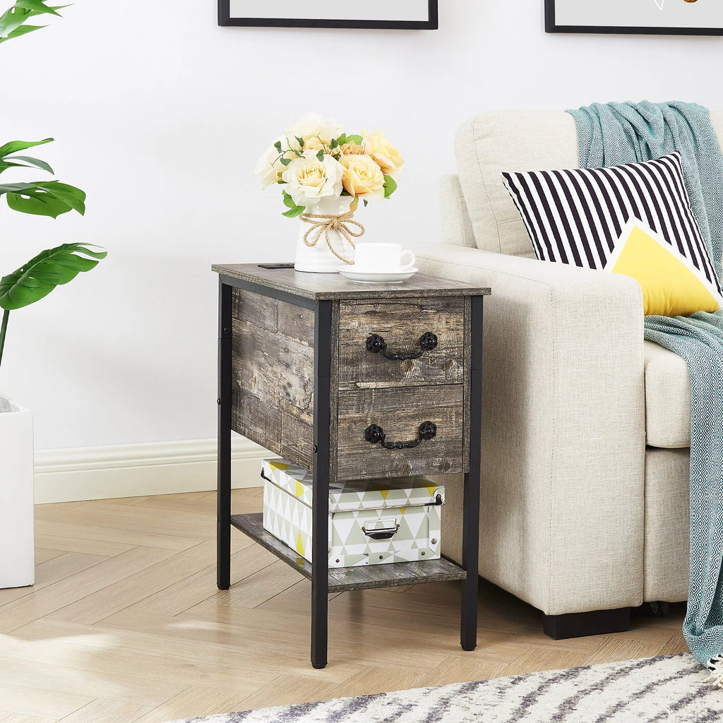 Oak Gray 2 Drawer Nightstand with Charging Station Q51163
