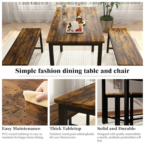 3-Piece Grey Dining Table Set with 2 Benches T17597