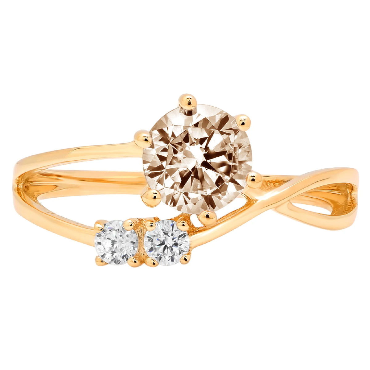 Champagne Simulated Diamond 18k Yellow Gold 3 Stone Ring R248310