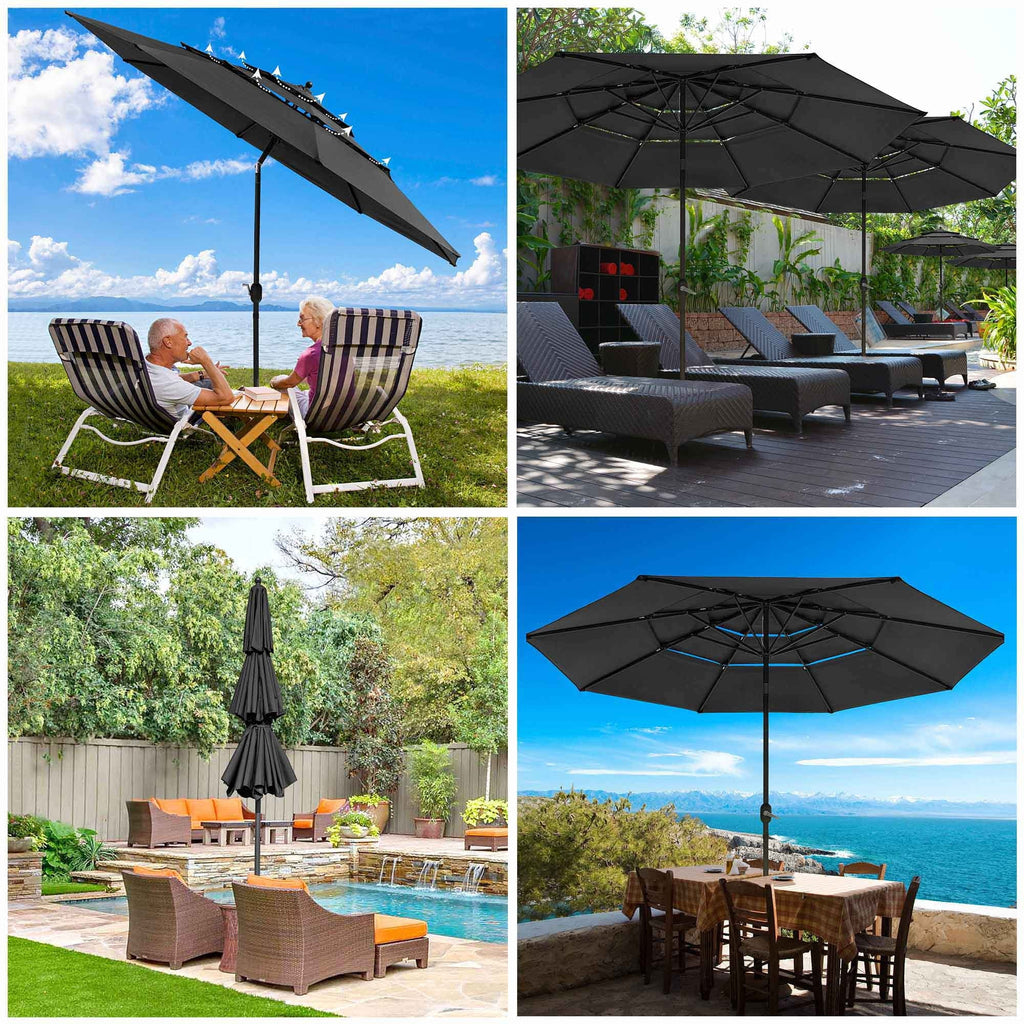 10 Ft 3 Tier Patio Umbrella with Crank Handle R406913