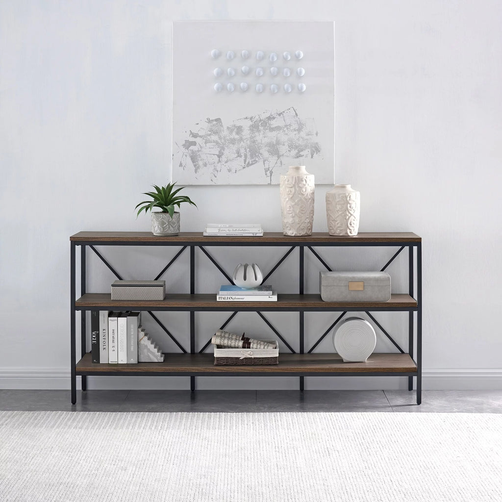 Blackened Bronze Black Grain Rectangular Console Table Z31511