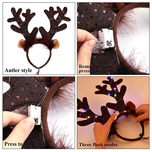 2 Pack Light Up Christmas Reindeer Headbands M2670